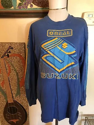 Vintage Suzuki Motocross Racing Long Sleeve Jersey T Shirt O’Neal 80s Blue MX • $100