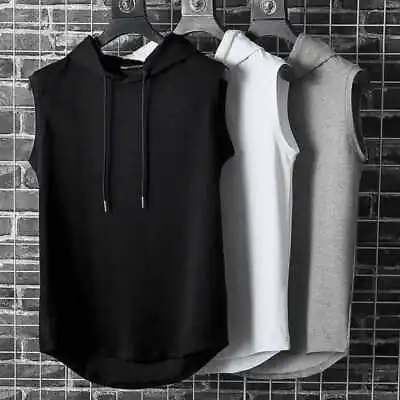 UK Men Gym Sleeveless Hoodie Fitness Sports Muscle Hooded Vest T-Shirt Tank Top • £6.95