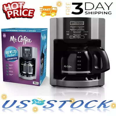 Mr. Coffee 12-Cup Programmable Coffeemaker Rapid Brew Brushed Metallic • $36.62