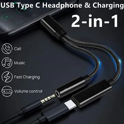 $5.99 • Buy 2 In1 USB Type C To 3.5mm Aux Audio Jack Adapter Headphone Dongle Charging Cable