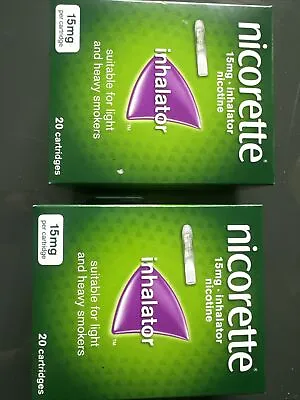 £27.99 • Buy Nicorette Inhalator Nicotine - 15mg - 2 X 20 BOXES  BRAND NEW & SEALED 2 BOXES.