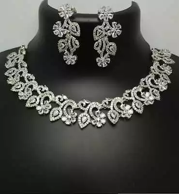 Indian Bollywood Gold Plated Jewelry Earrings Ethnic AD Necklace Bridal Set • $24.99