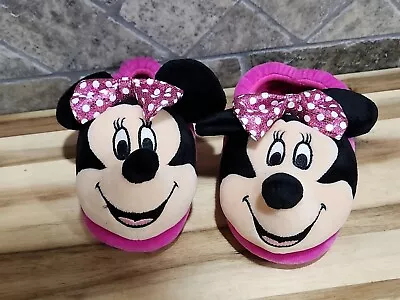 Disney Toddler Girls Pink Minnie Mouse Slippers W/Sparkly Bows Sz 9/10 • $10.80