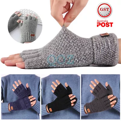 Driving Glove Thick Fingerless Gloves Half Finger Mittens Alpaca Wool Knitted • $8.63