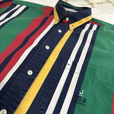 Vintage Nautica Shirt Men's L Colorblock Striped Colorful 90's Retro Dad Preppy • $19.99