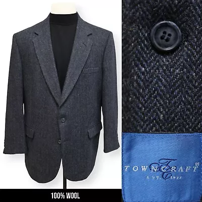 TOWNCRAFT VINTAGE TWEED Mens Blue Herringbone Sport Coat Suit Jacket Blazer 48 R • $49.99
