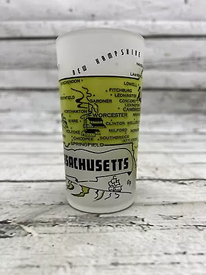 VTG Massachusetts State Map Names Locations Travel Souvenir Frosted 5  Glass Cup • $10