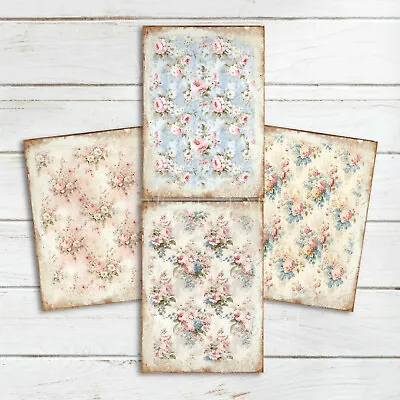 Large 4 Shabby Chic Rose Background Card Toppers Craft Embellishments Cardmaking • £2.80