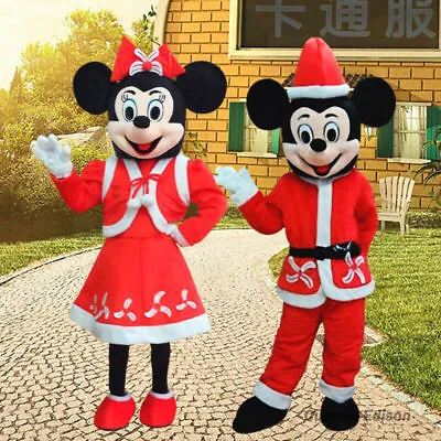 New Xmas Mickey & Minnie Mouse Mascot Costume Suits Party Dress Character Gift • £103.20