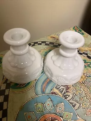 Westmoreland  Milk Glass Candle Holder  Paneled Grape Pattern Vtg Set Of 2 Pair • $15