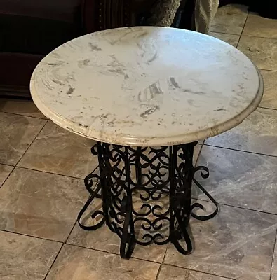 Marble Top Wrought Iron Plant Stand / Side Table Coffee Table Vintage • $385
