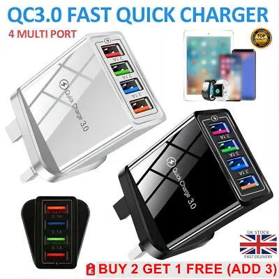 4 Multi Ports Fast Quick USB Hub Charge Mains Wall Charger Adapter UK/EU Plug • £4.99