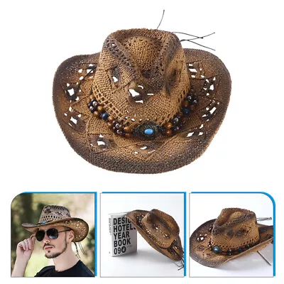 Summer Beach Sun Hat Straw Cowboy Hat Mens Cowboy Hats Rural • $14.72