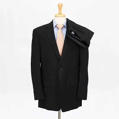 Calvin Klein 44L 38x32 Black Full Suit Striped 2B Wool • $99.99
