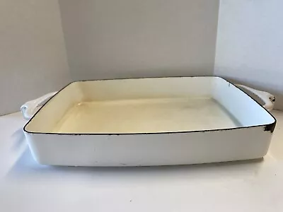 Vintage Dansk Kobenstyle Baking Dish White Enamel Casserole 8  X 10-3/4  X 1.75  • $29