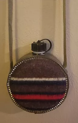 🔥Vintage Canteen Galvanized Metal Wool Felt Covered With Strap • $29.99