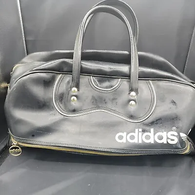 Vintage Black Adidas Vinyl Faux Leather Duffel Gym Bag 21  × 9  RARE Need Repair • $49.99