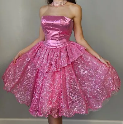 Vintage 1980s Designer Mike Benet Metallic Pink Cupcake Gown • $208