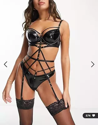 Ann Summers Troublesome Glossy PU Strappy Suspender Waspie With Hardware Detail • £13