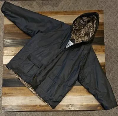 $49.99 • Buy Vintage Misty Harbor Slicker Hooded Cheetah Lined Rain Coat Jacket Black 2XL