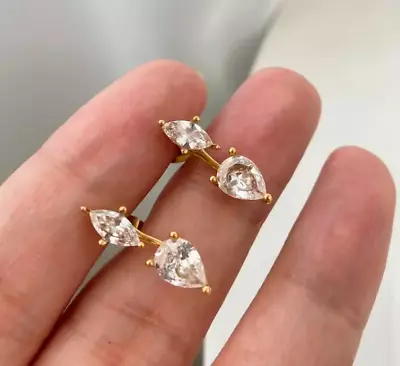 2Ct Marquise Pear Lab-Created Diamond Women' Stud Earring 14K Yellow Gold Plated • $87.99