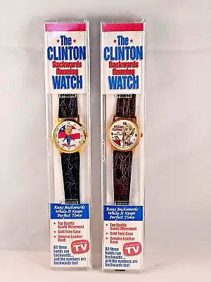 BILL & HILLARY CLINTON Backwards Watch Set Vtg 1993 Political President MIP • $39.99