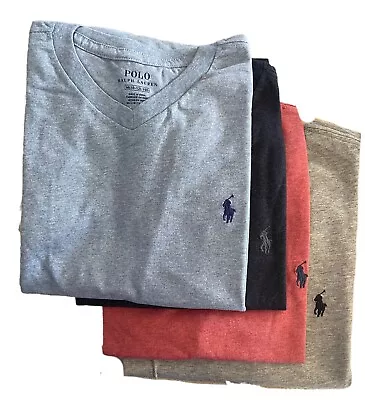 Boys Ex Ralph Lauren T Shirt New V Neck Bonus Heather 4  Pack Medium Age 10 - 12 • £19.99