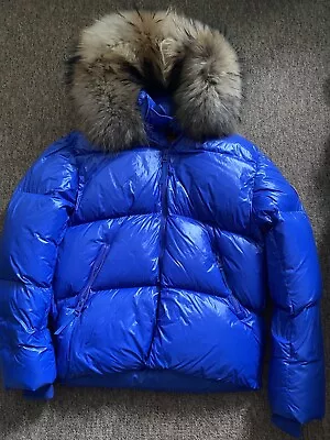 Arctic Army Men’s Blue Puffer Coat Real Fur Hood Jacket  • £350