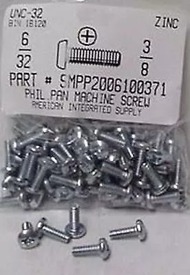 #6-32x3/8 Pan Head Phillips Machine Screws Steel Zinc Plated (125) • $10.25