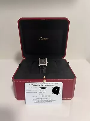 Tank Must De Cartier Small Black Leather Strap Black Dial WSTA0071  (USED) • $2500