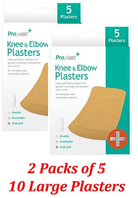 10x Large KNEE/ELBOW PLASTERS Fabric Non-Stick Wound Dressing/Patch 50mm X 100mm • £3.99
