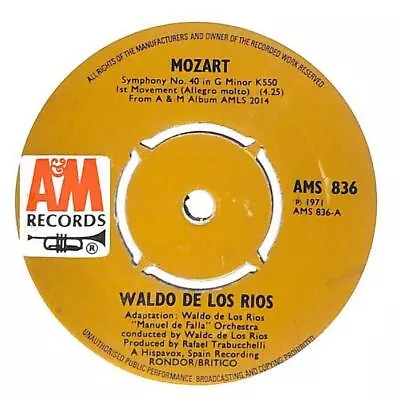 Waldo De Los Rios Mozart Symphony No. 40 In G Minor K550 UK 7  1971 AMS836 EX- • £4.28