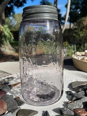 Vintage MASON Patent Amethyst Glass Fruit Canning Jar QT W Zinc ATLAS Lid & Seed • $22.50