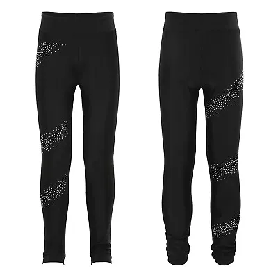 Kids Boys Girls Ice Skating Pants Rhinestone Workout Sports Yoga Trousers Tights • £14.43