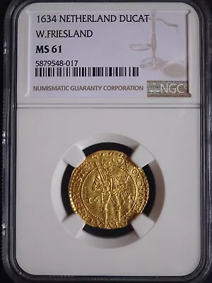 Netherlands W.Friesland Gold Ducat 1634 NGC MS61 • $1200