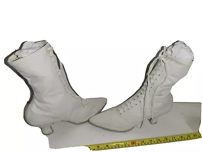 Vintage White Canas Victorian Edwardian Ladies HIGH TOP BOOTS Shoes LACE UP • $185