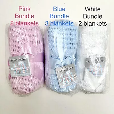 £13.95 • Buy Boy & Girl Cellular Cotton Baby Blanket Bundles. Soft Touch Brand.