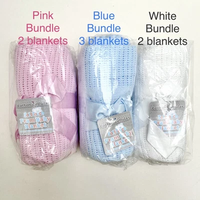 £13.95 • Buy Boy & Girl Cellular Cotton Baby Blanket Bundles. Soft Touch Brand.