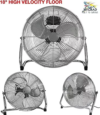 Metal Chrome Floor Fan 18  Air Cooling 3 Speed Stand Tilt Gym Workshop Industry • £34.99