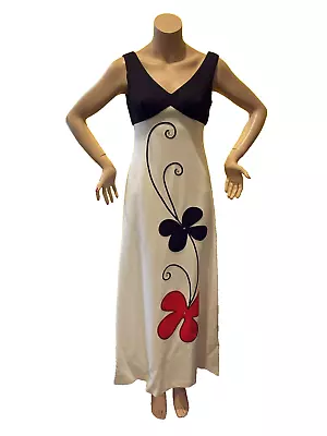 VINTAGE 60's Evening Gown BLACK&CREAM W/Flower Power Graphic 34 BUST 30 WAIST • $89