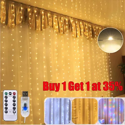 £6.47 • Buy 300 LED Curtain Fairy Lights String Indoor/Outdoor Backdrop Wedding Party White