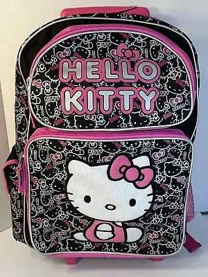 Hello Kitty Pink Black Silver Rolling Backpack Luggage Travel Sanrio 17  • $9.99