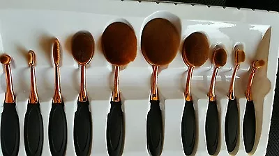 10Pc RoseGold & Black Mermaid Toothbrush Oval Makeup Cosmetic Brush Boxed; Sale • $50