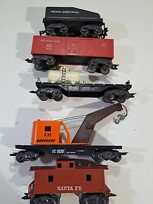 5 Marx Train O Gauge Railroad 8 Wheel Freight Cars (Crane Boxcar Caboose) • $60