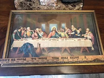 Vintage Da Vinci Last Supper Color Print Lithograph Framed  Wood Jesus 21 X 13  • $29