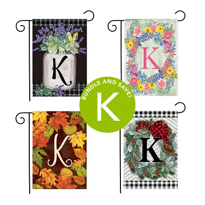 Seasons Monogram Letter K Garden Flag Bundle - Set Of 4 - 12.5  X 18  Gift Set • $19.99