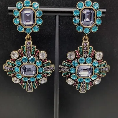 $53.02 • Buy Heidi Daus Blue Purple Crystal Omega Earrings