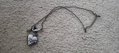 Sparrow Bird Locket With Small Flower Charm With Heart I Love You Goth  • $7