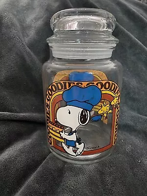 Peanuts Snoopy Woodstock Glass Cookie Jar Goodies 1965 Vintage 7 Inch • $30