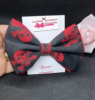 £2.99 • Buy Red Black Skulls Crossbones Bow Headband Hairband Hair Tie Band Pirate Costume